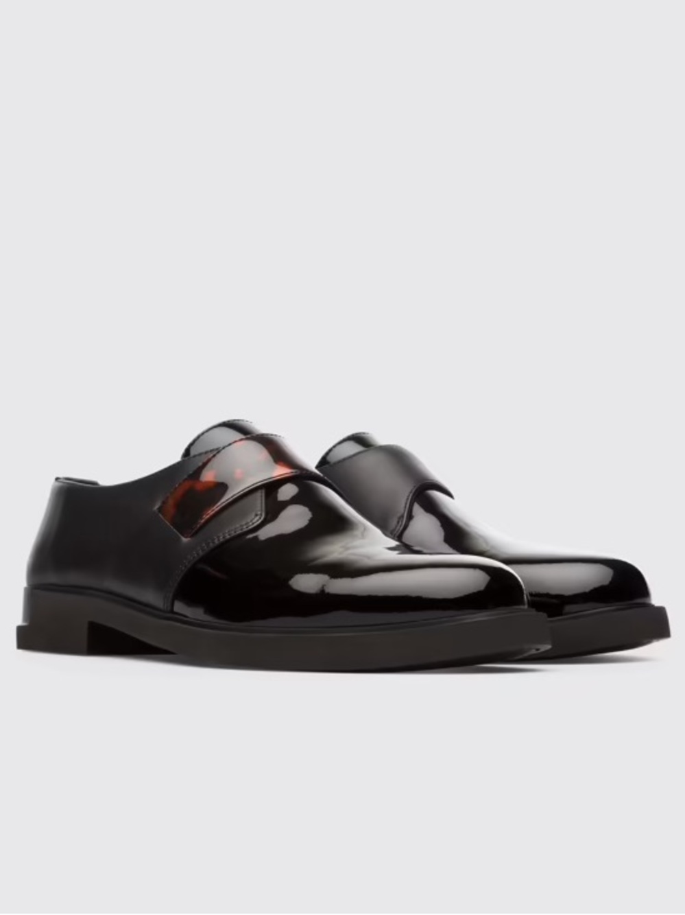 Camper Twins Asymmetrical Patent Leather Tortoise Black Brown Loafer Shoes Sz 35